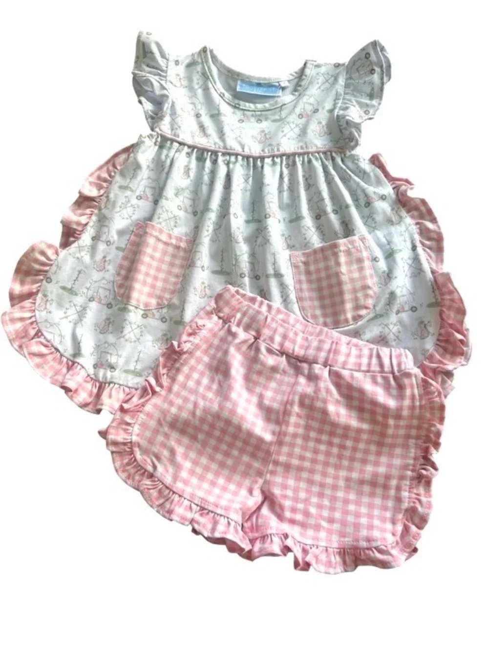 NEW Trotter Street Kids Girls Golf Two Piece Set Pink Green White Size 2